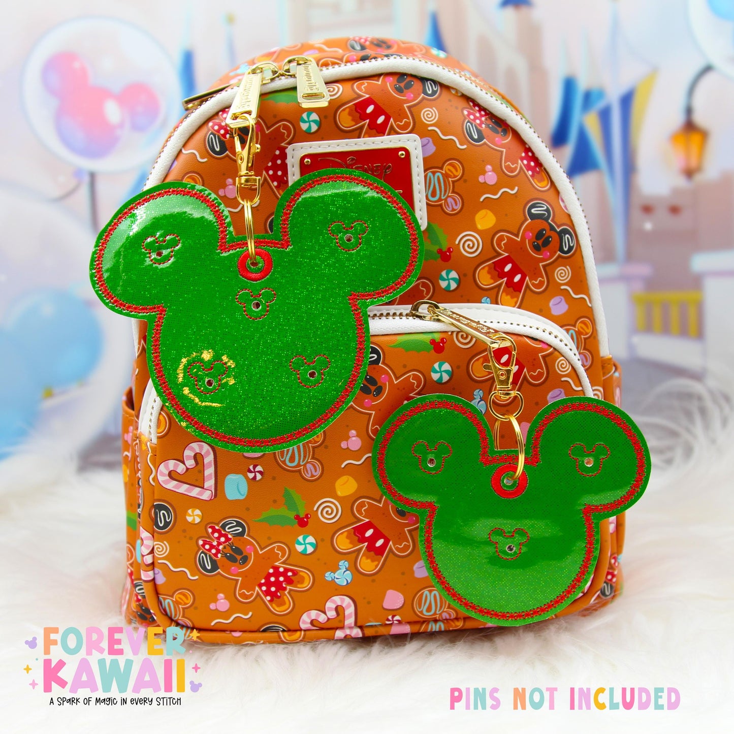 Christmas Pin Trading Keychain | Choose 3 or 5 Pin Holder | Green or Red Glitter Park Bag Charm | Holiday Disney Pin Collector Gift