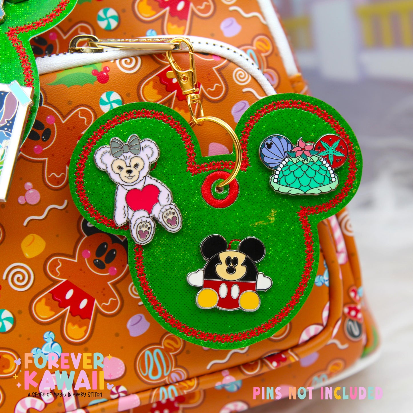 Christmas Pin Trading Keychain | Choose 3 or 5 Pin Holder | Green or Red Glitter Park Bag Charm | Holiday Disney Pin Collector Gift