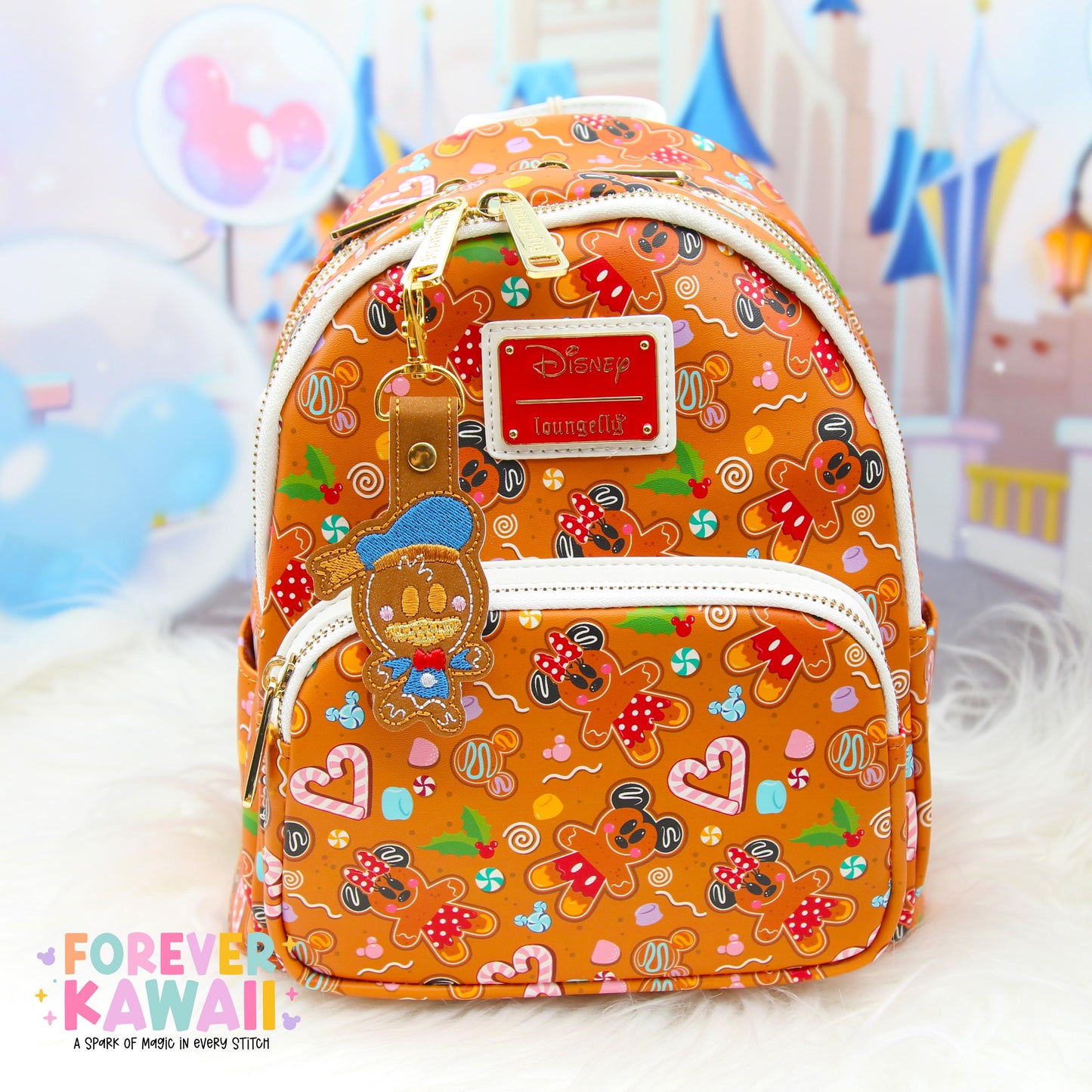 Chip Gingerbread Snap Tab β Disney Bag Charm, Christmas Keychain, Park Bag Accessory, Holiday Gift, Cute Embroidered Vinyl Charm