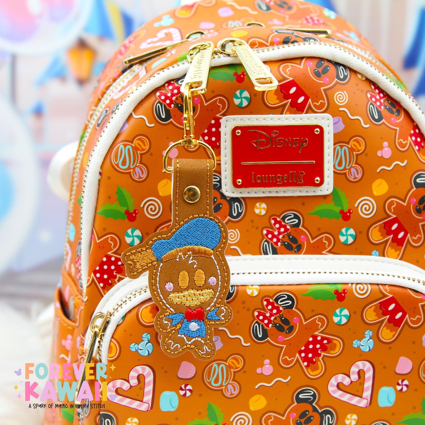 Chip Gingerbread Snap Tab β Disney Bag Charm, Christmas Keychain, Park Bag Accessory, Holiday Gift, Cute Embroidered Vinyl Charm