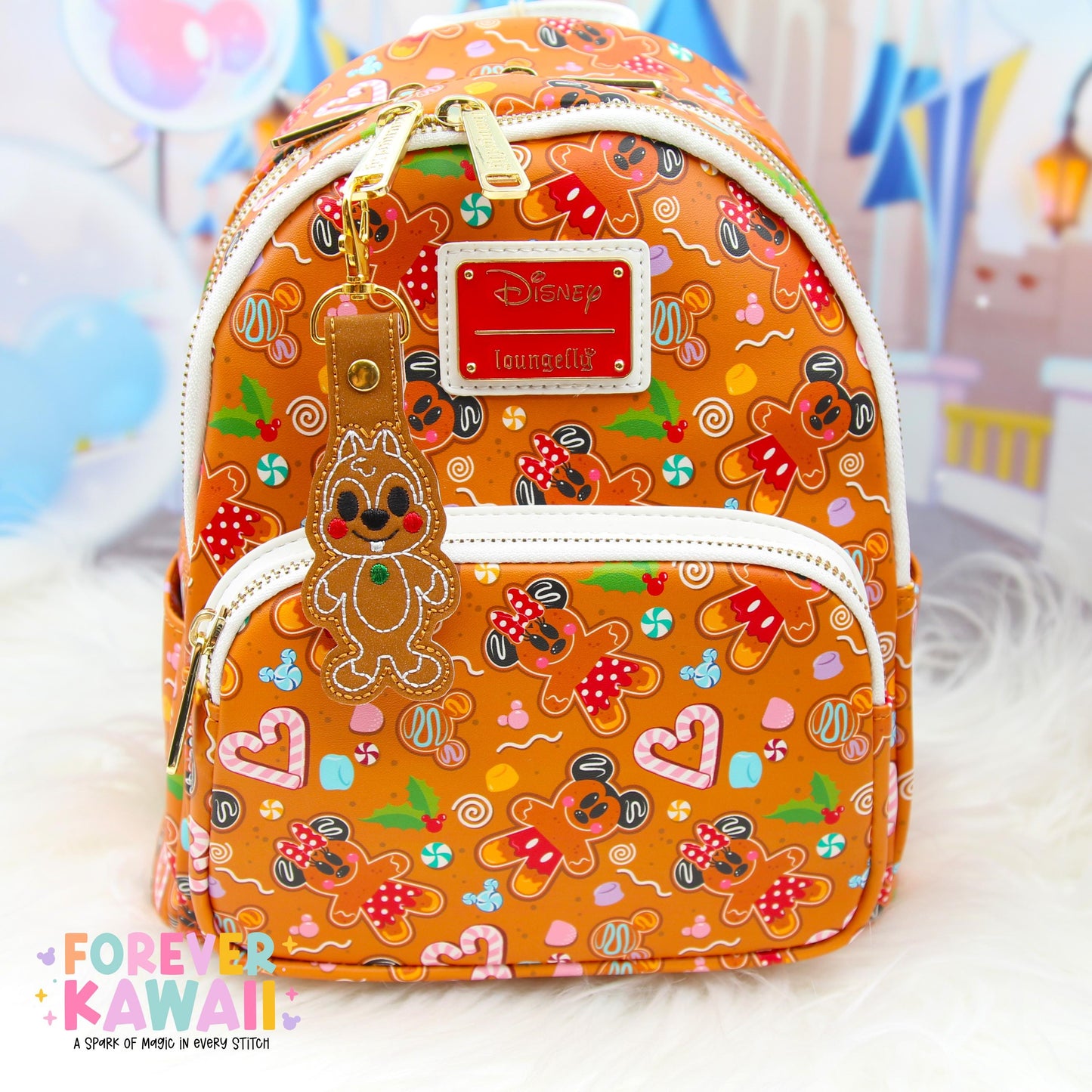 Chip Gingerbread Snap Tab β Disney Bag Charm, Christmas Keychain, Park Bag Accessory, Holiday Gift, Cute Embroidered Vinyl Charm