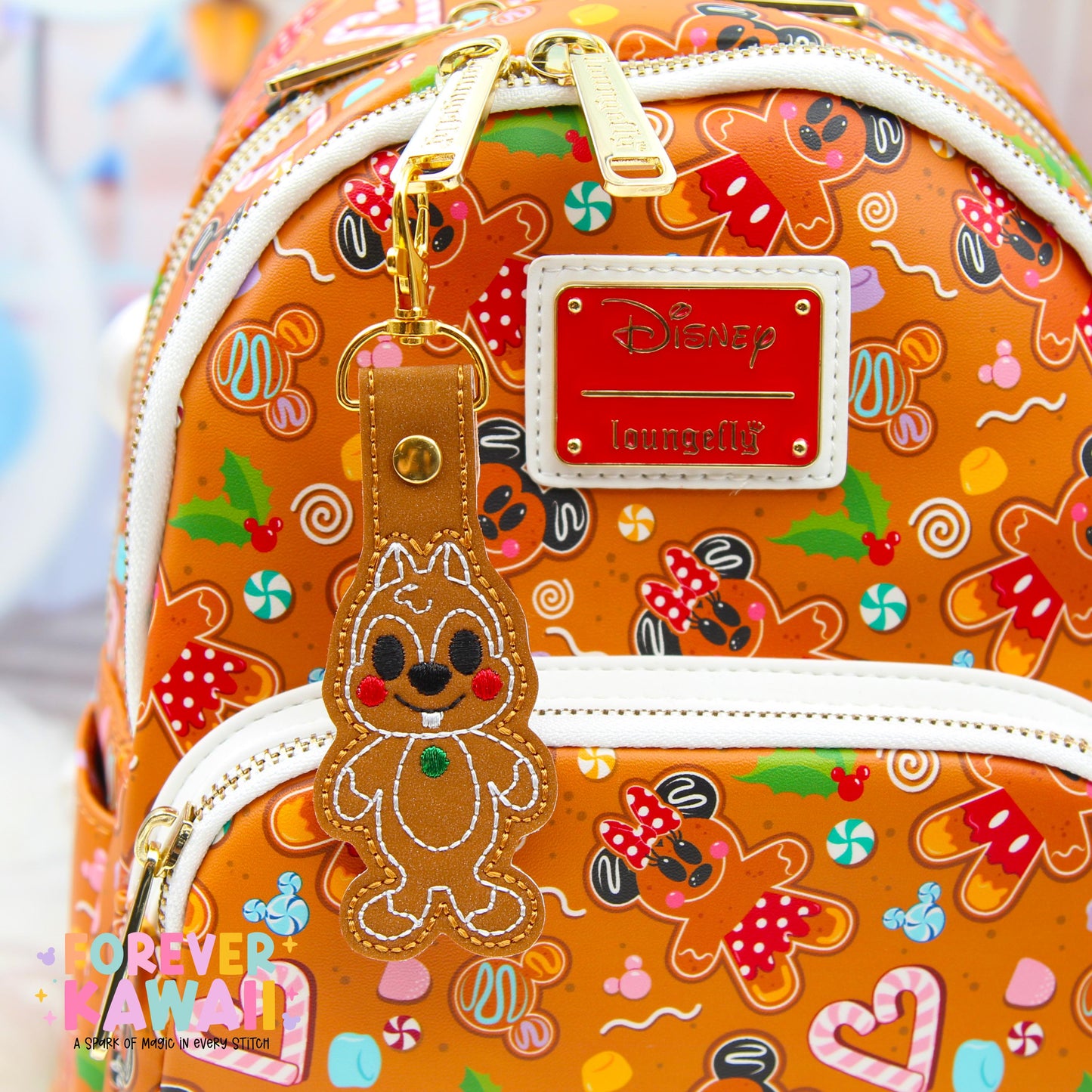 Chip Gingerbread Snap Tab β Disney Bag Charm, Christmas Keychain, Park Bag Accessory, Holiday Gift, Cute Embroidered Vinyl Charm