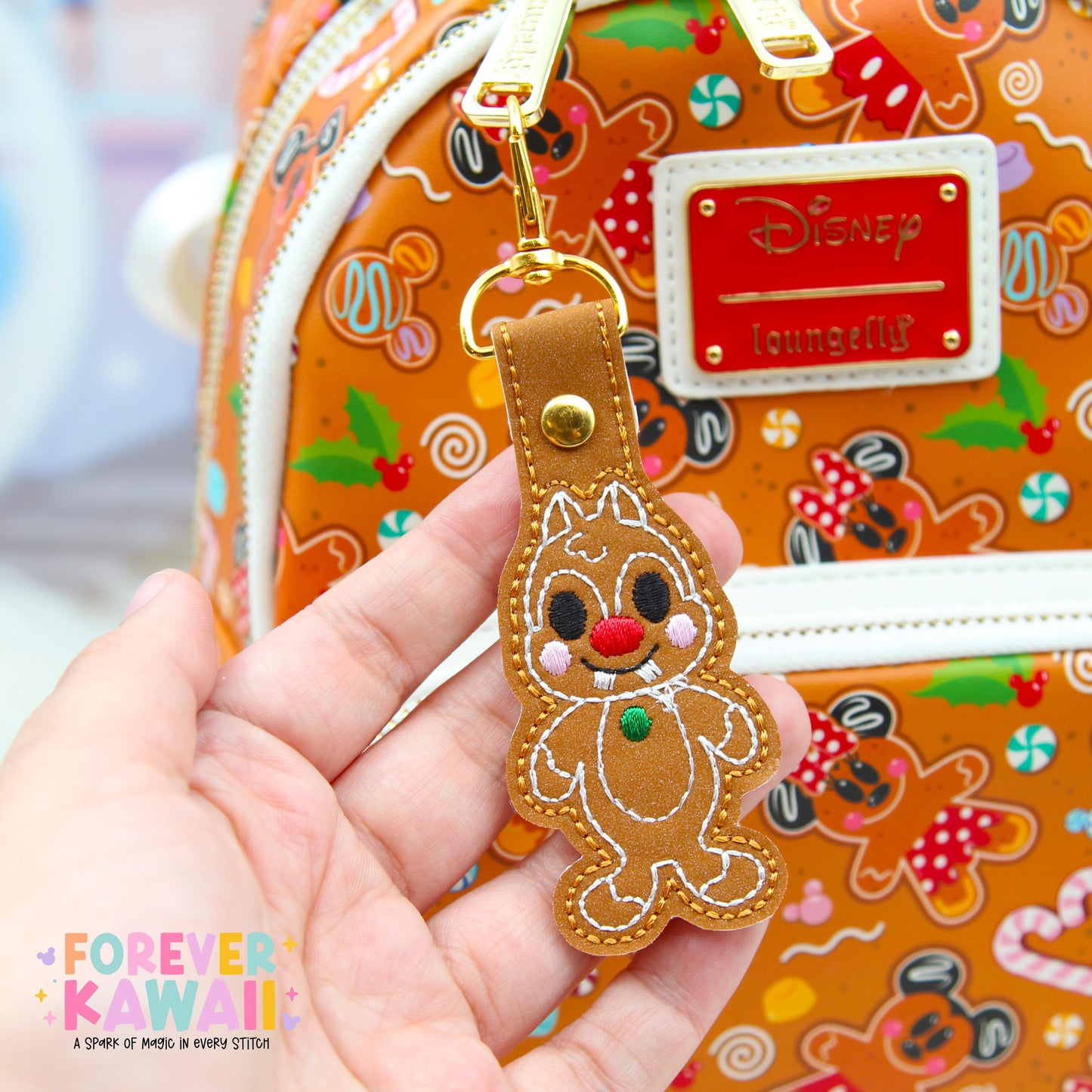 Dale Gingerbread Snap Tab β Disney Bag Charm, Christmas Keychain, Holiday Gift, Keychain for Park Bags, Backpacks, and More