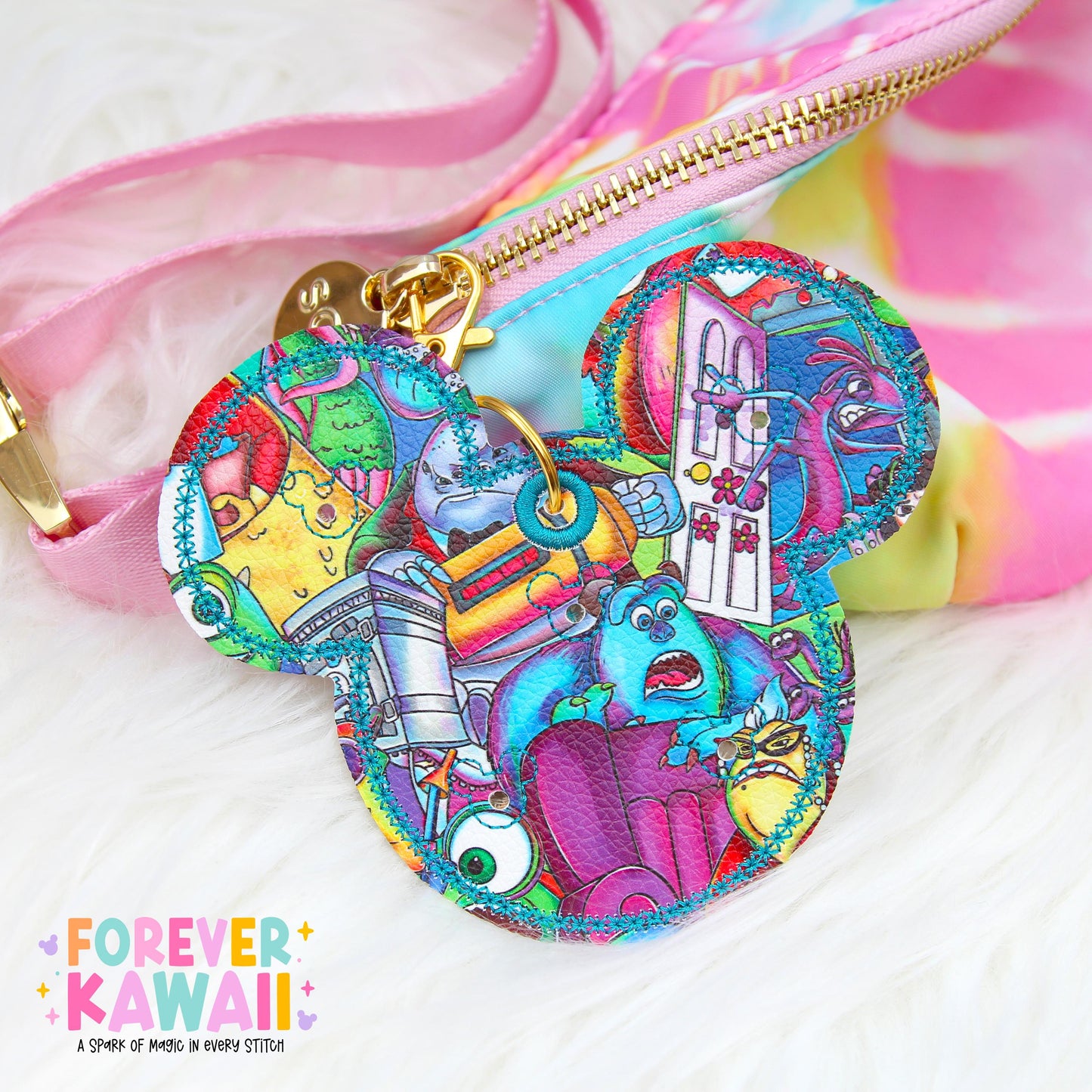 Laugh Floor Pin Trading Keychain β Pixar Monsters Bag Charm, Park Pin Display, Colorful Handmade Keychain, Disney-Inspired Accessory