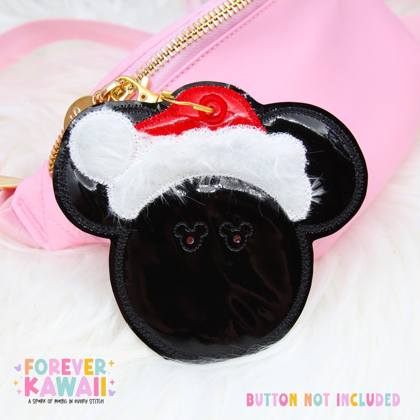 Santa Hat Mouse Celebration Button Holder Keychain for 3” Celebration Buttons | Holiday Park Bag Accessory | Christmas Gift for Disney Fans
