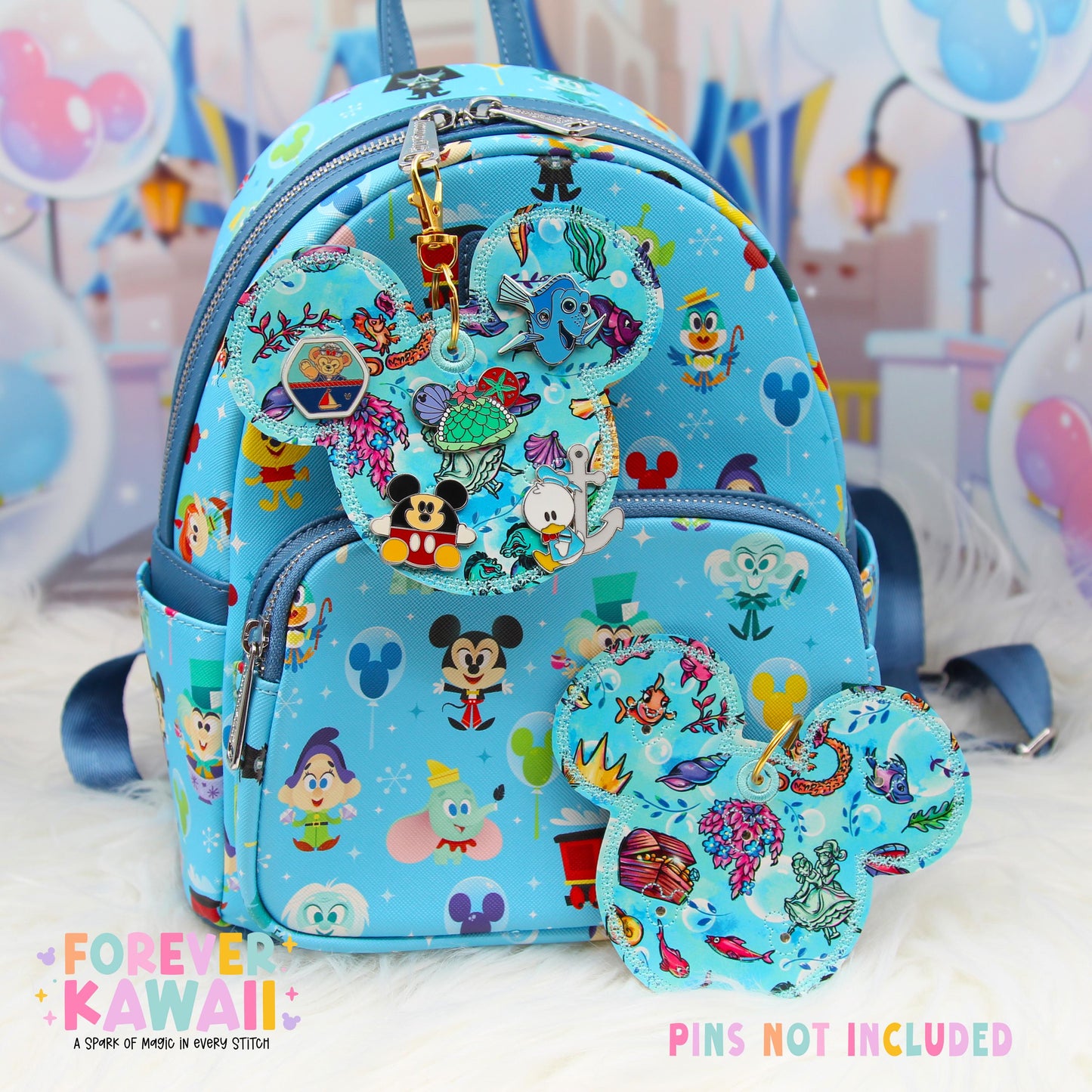 Little Mermaid Pin Trading Keychain | Ocean Theme Park Bag Charm | Holds 5 Pins | Disney Pin Collector Accessory