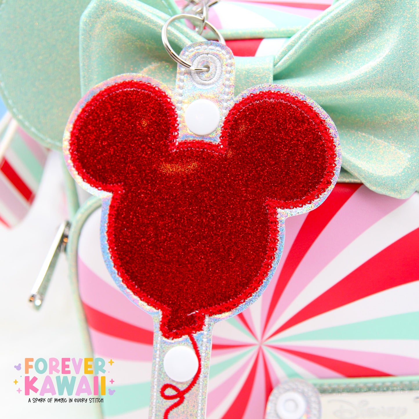 Red Glitter Balloon Mouse Ears Holder β Sparkle Vinyl | Park Ears Holder | Secure Ears, Hat, or Sunglasses | Holiday Disney Christmas Gift