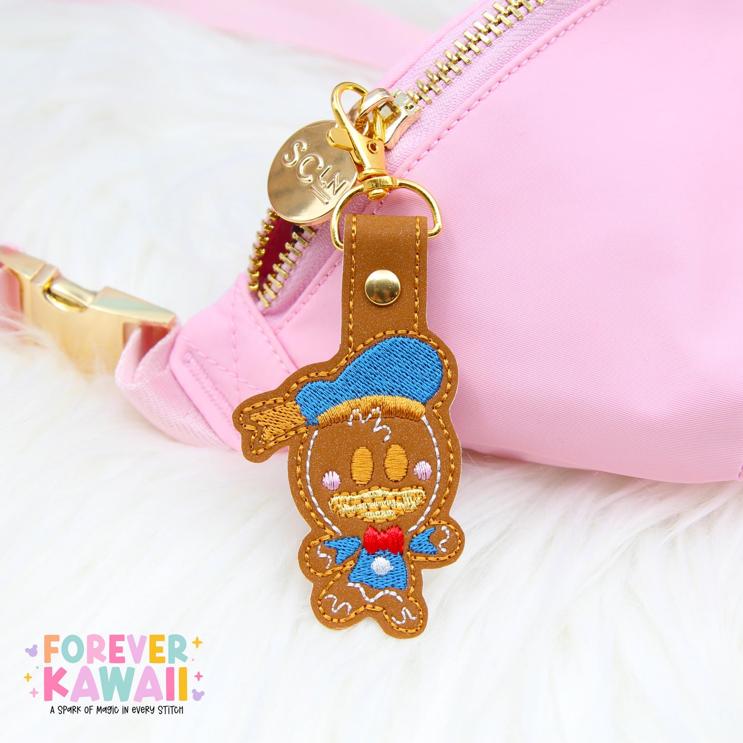 Chip Gingerbread Snap Tab β Disney Bag Charm, Christmas Keychain, Park Bag Accessory, Holiday Gift, Cute Embroidered Vinyl Charm