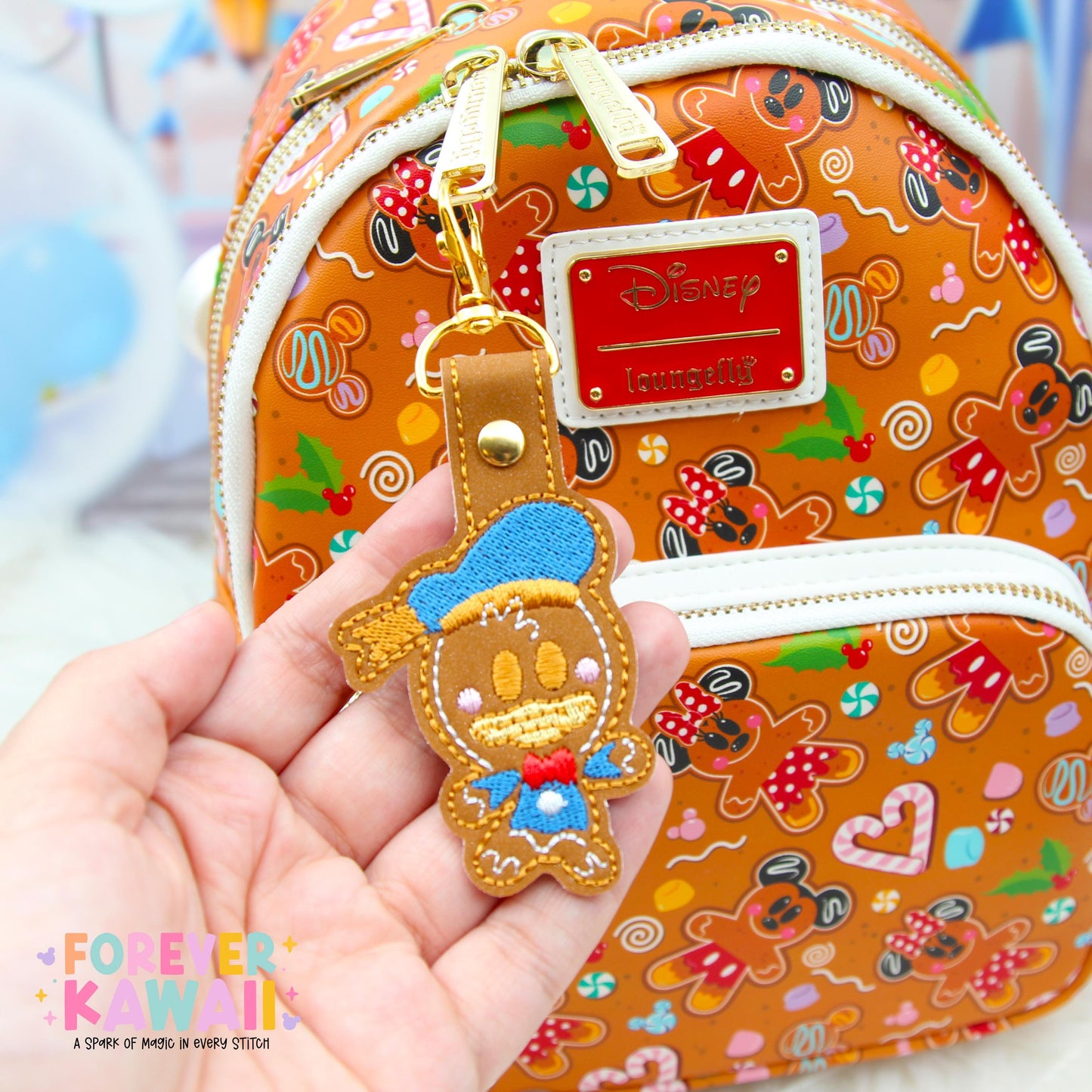 Chip Gingerbread Snap Tab β Disney Bag Charm, Christmas Keychain, Park Bag Accessory, Holiday Gift, Cute Embroidered Vinyl Charm