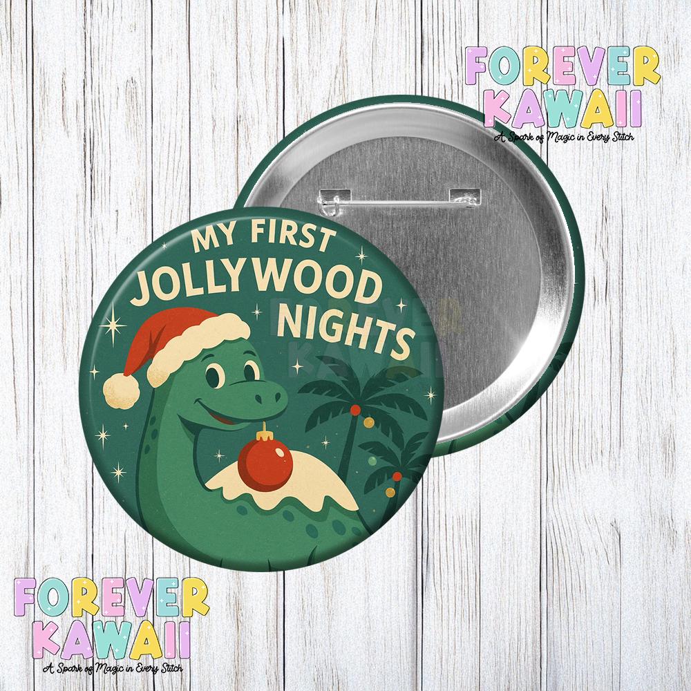 Jollywood Nights 2025 Inspired 3" Celebration Button – Vintage Hollywood Christmas Theme Park Souvenir