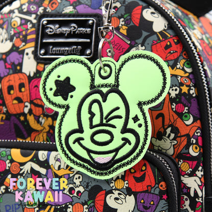 Glow In The Dark Winking Star Mouse Bag Charm – Halloween Vinyl Keychain in Green Glow
