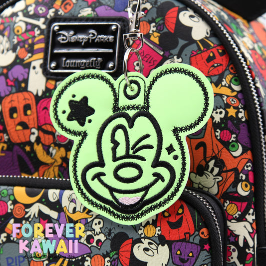 Glow In The Dark Winking Star Mouse Bag Charm – Halloween Vinyl Keychain in Green Glow