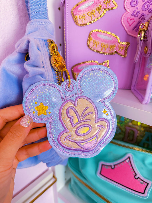 Lilac Holographic Winking Mouse Bag Charm Keychain