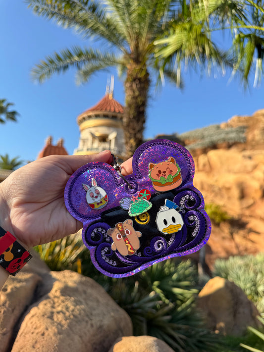 Sea Witch Pin Keychain | 5-Hole Enamel Pin Display | Sparkly Purple Villain Holder