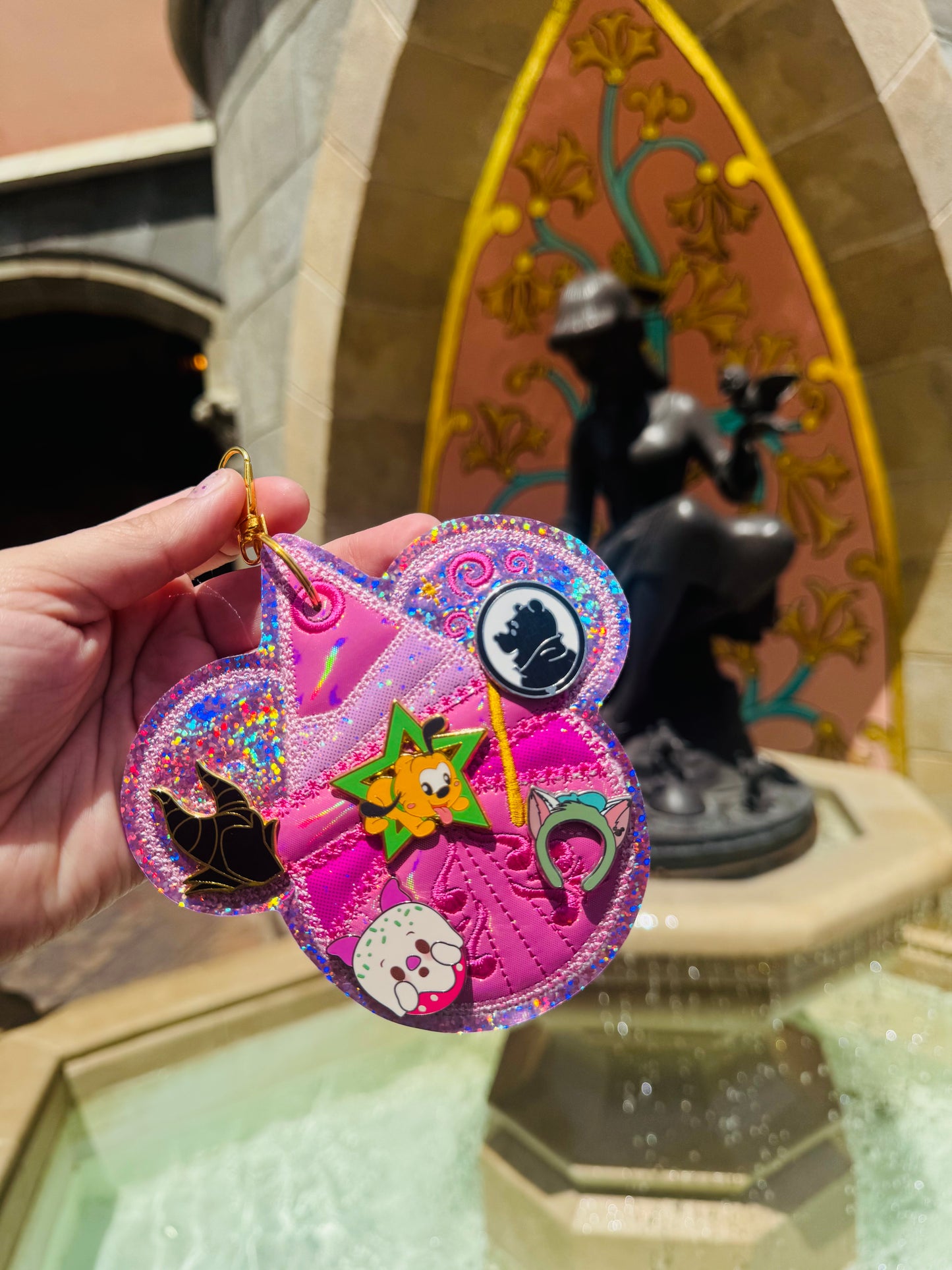 Pink Fairy Pin Trading Keychain | 5 Hole Enamel Pin Holder | Pin Display Keychain