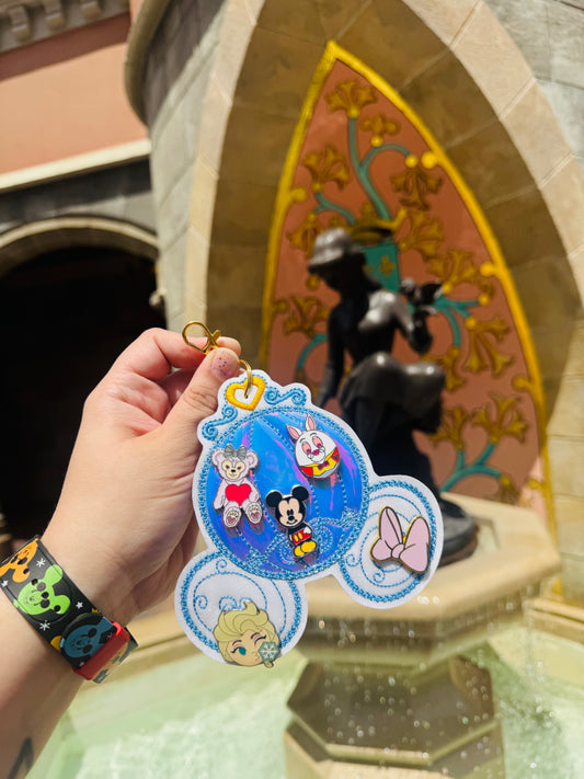 Enchanted Carriage Pin Keychain | 5-Hole Enamel Pin Display | Sparkly Vinyl Pin Holder