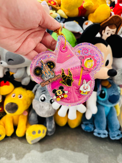 Pink Fairy Pin Trading Keychain | 5 Hole Enamel Pin Holder | Pin Display Keychain