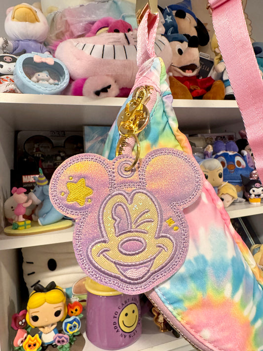 Iridescent Purple Mickey Winking Bag Charm Keychain