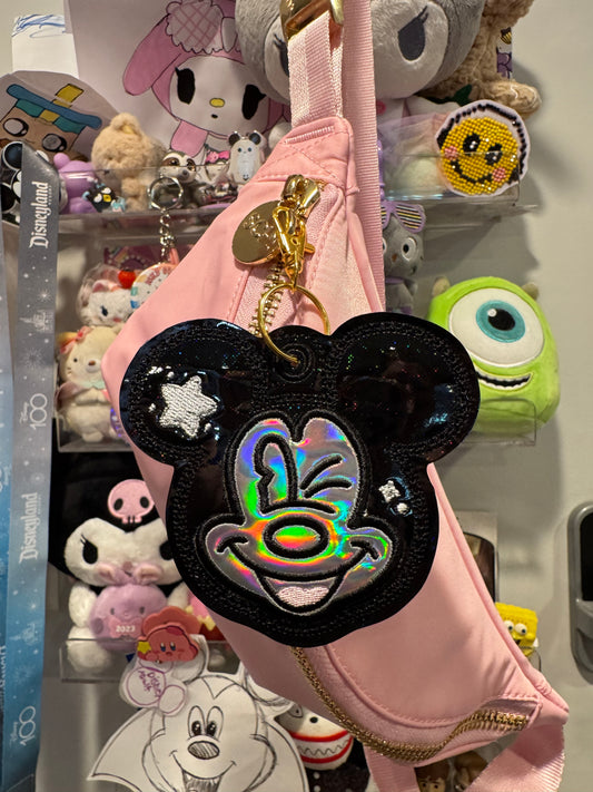 Black Holographic Winking Mouse Bag Charm Keychain