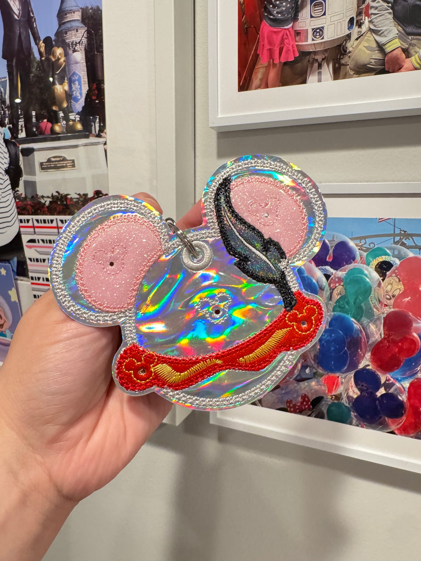 Flying Elephant Pin Trading Keychain – Holds 5 Pins | Holographic Circus-Inspired Bag Charm