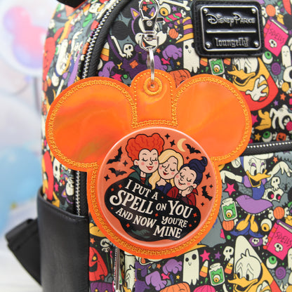 Orange Holographic Mouse Ear Button Holder – Vinyl Bag Charm for 3" Buttons – Cork Backed Display Clip