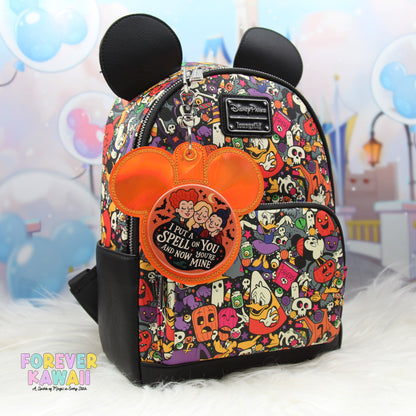 Orange Holographic Mouse Ear Button Holder – Vinyl Bag Charm for 3" Buttons – Cork Backed Display Clip