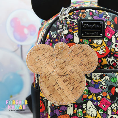 Orange Holographic Mouse Ear Button Holder – Vinyl Bag Charm for 3" Buttons – Cork Backed Display Clip