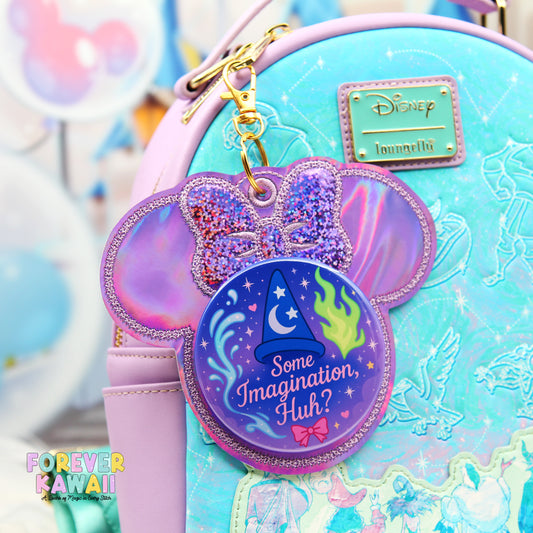 Purple Holographic Button Holder – Sparkle Bow Keychain for 3" Celebration Buttons – Magical Park Accessory