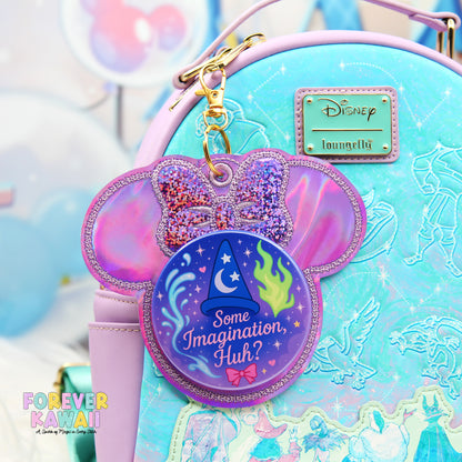 Purple Holographic Button Holder – Sparkle Bow Keychain for 3" Celebration Buttons – Magical Park Accessory