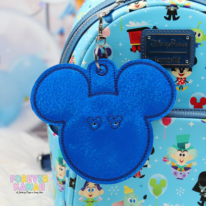 Royal Blue Glitter Celebration Button Holder – 3" Button Keychain Clip for Park Days
