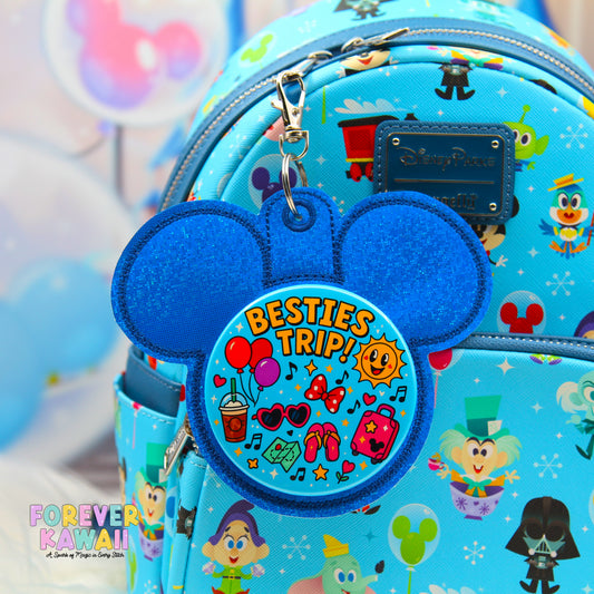 Royal Blue Glitter Celebration Button Holder – 3" Button Keychain Clip for Park Days