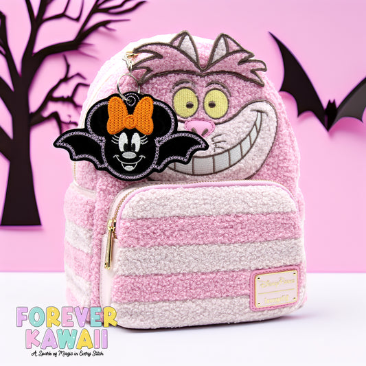 Shiny Black Bat Girl Mouse Bag Charm – Halloween Vinyl Keychain with Lavender Stitching (Copy)