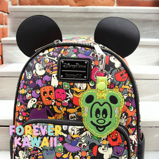 Spooky Green Waffle Bag Charm – Glitter Halloween Treat Keychain for Theme Park Bags