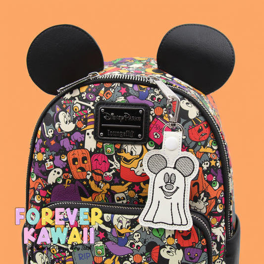Glow-in-the-Dark Ghost Mouse Bag Charm – Halloween Keychain for Backpacks & Park Bags