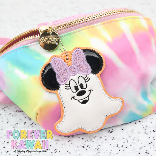 Ghost Girl Bag Charm – Halloween Mouse-Inspired Keychain with Ball Chain Clasp