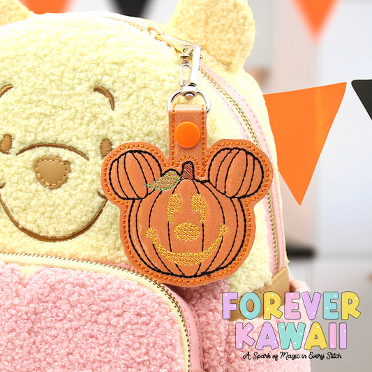 Pumpkin Mouse Snap Tab Charm – Glitter Halloween Bag Clip Keychain