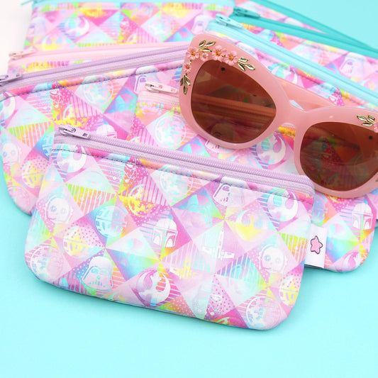 Pastel Galactic Adventure Zippered Pouch – Handmade Eyewear Case, Makeup Organizer, and Travel Accessory