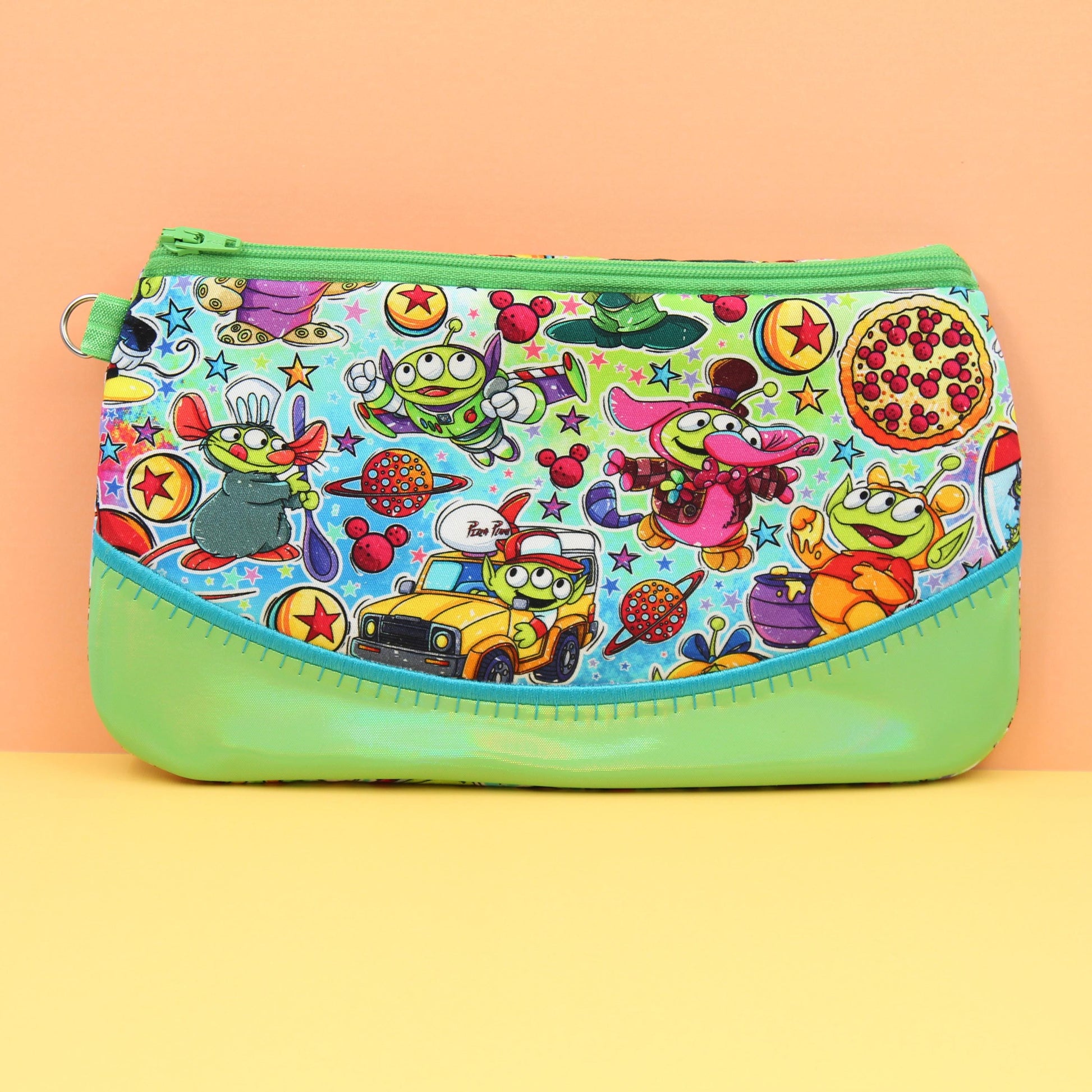 Green Alien Pixie Clutch, Handmade Zipper Bag, Handmade Zipper Bag, Phone Clutch Bag, Travel Makeup Organizer, Parks Day Bag