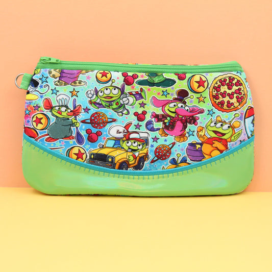 Green Alien Pixie Clutch, Handmade Zipper Bag, Handmade Zipper Bag, Phone Clutch Bag, Travel Makeup Organizer, Parks Day Bag