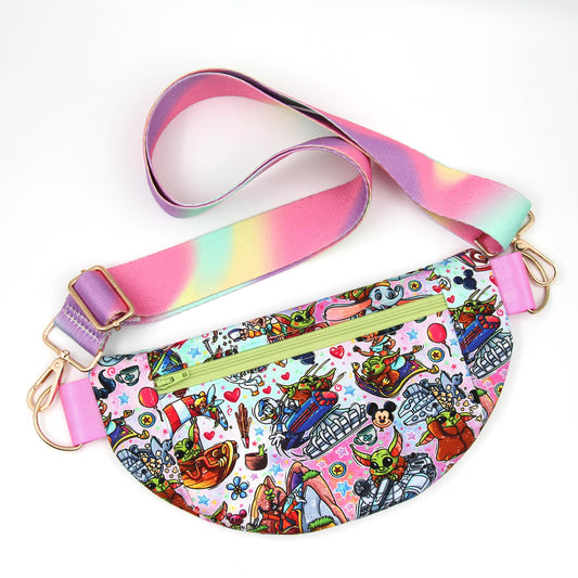 Baby Alien Rides Crossbody Bag, Adjustable Webbing Strap, Hipster Disney Bag, Handmade Fanny Pack Bag, Fully Lined & Padded, Theme Park Bag