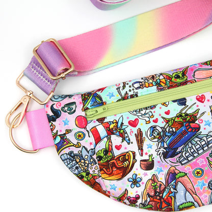 Baby Alien Rides Crossbody Bag, Adjustable Webbing Strap, Hipster Disney Bag, Handmade Fanny Pack Bag, Fully Lined & Padded, Theme Park Bag