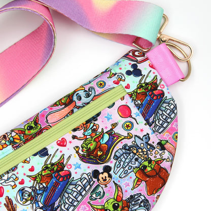 Baby Alien Rides Crossbody Bag, Adjustable Webbing Strap, Hipster Disney Bag, Handmade Fanny Pack Bag, Fully Lined & Padded, Theme Park Bag