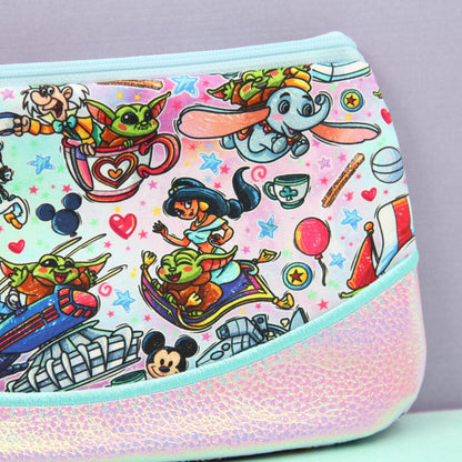 Baby Grogu Rides Pink Iridescent Pixie Clutch, Handmade Zipper Bag, Star Wars-Inspired, Phone Clutch Bag, Travel Makeup Organizer