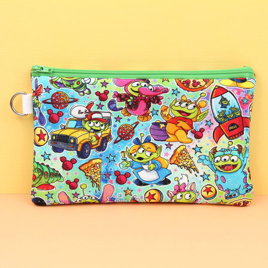 Baby Green Alien Planner Pouch, Stationery Bag, Zipper Pouch for Hobonichi Weeks, Washi Tape Storage, Fully Lined and Padded, Cute Gift