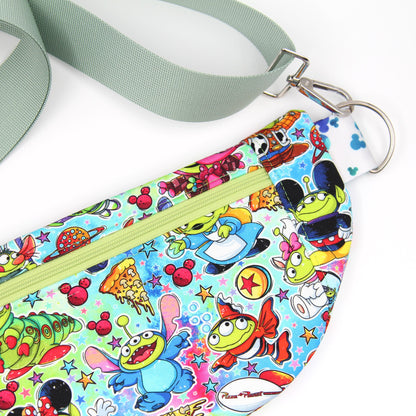 Baby Alien Crossbody Bag, Adjustable Webbing Strap, Hipster Disney Bag, Handmade Shoulder Bag, Fully Lined & Padded, Theme Park Bag
