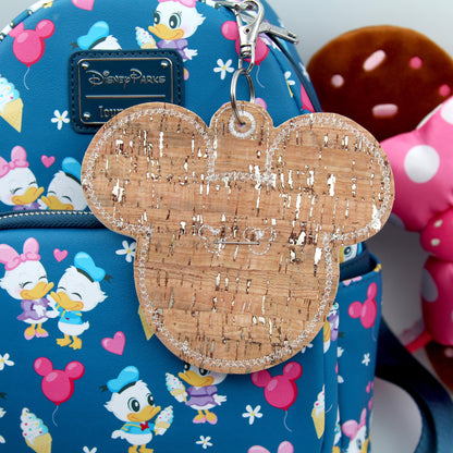 Silver Glitter Vinyl - Mouse Backer Keychain for 3” Celebration Buttons - Embroidered Badge Holder - Backpack Charm - Theme Park Accessory