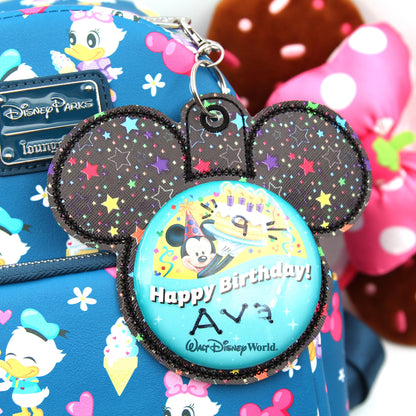Star Mouse Backer Keychain for 3” Celebration Buttons - Embroidered Badge Holder - Backpack Charm - Theme Park Accessory - Birthday Trip