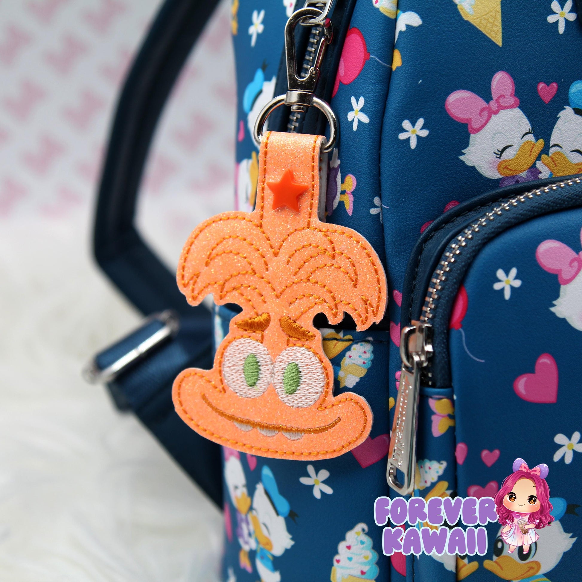 Anxiety-Inspired Snap Tab Keychain – Glitter Vinyl Embroidered Key Fob | Bag Charm | Cute Kawaii Gift | Mental Health Awareness