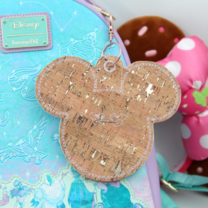 Baby Pink Iridescent Vinyl - Mouse Backer Keychain for 3” Celebration Buttons - Badge Holder - Backpack Charm - Theme Park Accessory