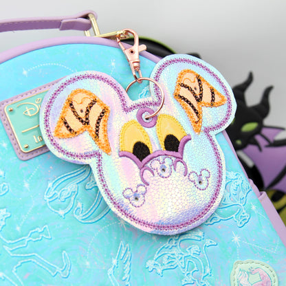 Iridescent Dragon Figment-Inspired Pin Trading Keychain – Handmade Embroidered Pin Holder with Cork Backing for Enamel Pins - Theme Park Pin